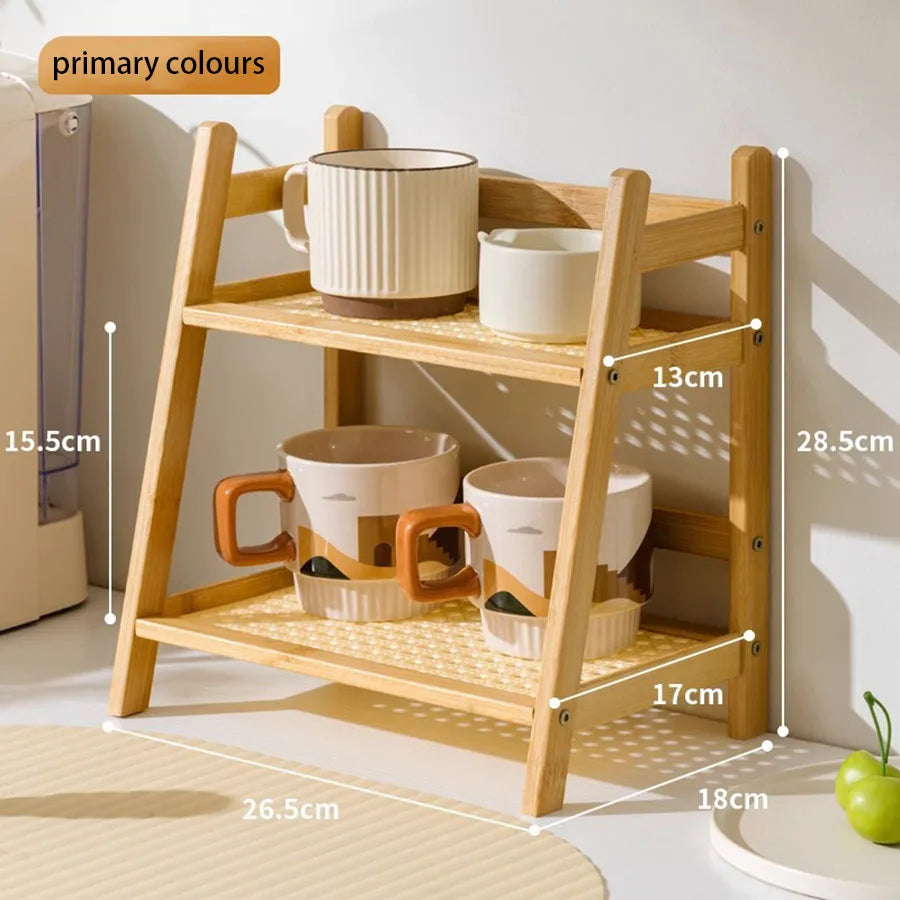Countertop Organizer 2 Layer Coffee Cup Holder Multipurpose Bamboo Storage Shelf for Hotel Apartment Dressing Table Kitchen Home