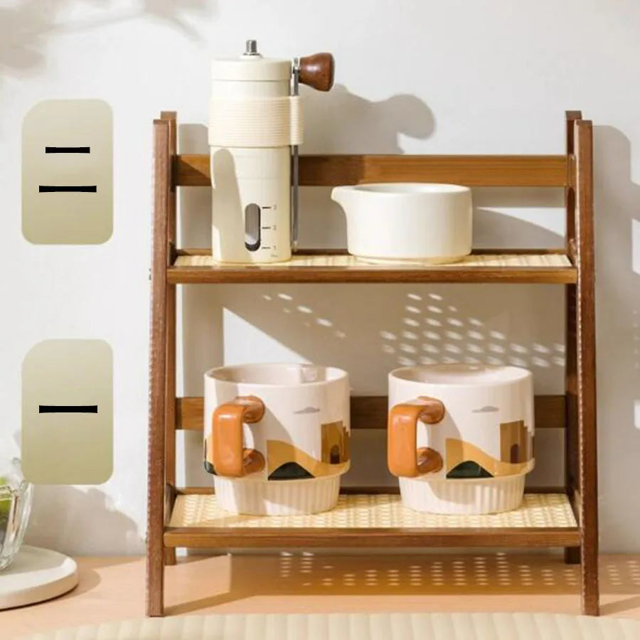 Countertop Organizer 2 Layer Coffee Cup Holder Multipurpose Bamboo Storage Shelf for Hotel Apartment Dressing Table Kitchen Home